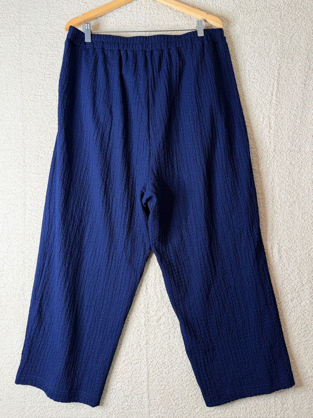 Modern Works Navy Blue Textured Pull On Wide Leg Pants Size 2X